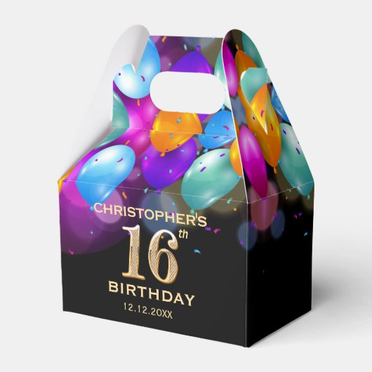 16e verjaardag Zwarte en gouden ballonnen Bedankdoosjes (Voorkant Zijde)