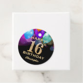 16e verjaardag Zwarte en gouden ballonnen Bedankjes Labels (In situ)