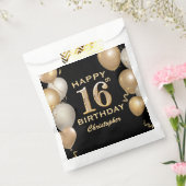 16e verjaardag Zwarte en gouden ballonnen Bedankzakje (Gezegeld)