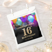 16e verjaardag Zwarte en gouden ballonnen Bedankzakje (Geknipt)