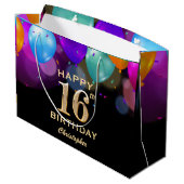 16e verjaardag Zwarte en gouden ballonnen Groot Cadeauzakje (Achterkant Gekanteld)
