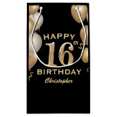 16e verjaardag Zwarte en gouden ballonnen Klein Cadeauzakje (Achterkant)