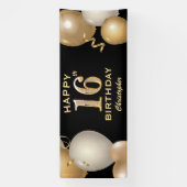 16e verjaardag Zwarte en gouden ballonnen Spandoek (Verticaal)
