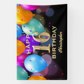 16e verjaardag Zwarte en gouden ballonnen Spandoek (Verticaal)