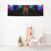 16e verjaardag Zwarte en gouden ballonnen Spandoek (Insitu)