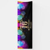 16e verjaardag Zwarte en gouden ballonnen Spandoek (Verticaal)