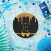 16e verjaardag zwarte gouden boog druppel papieren bordje (Feest)