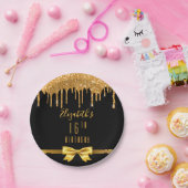 16e verjaardag zwarte gouden boog druppel papieren bordje (Feest)