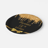 16e verjaardag zwarte gouden boog druppel papieren bordje (Gekanteld)