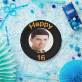16e verjaardag zwarte gouden foto papieren bordje (Feest)