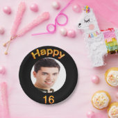 16e verjaardag zwarte gouden foto papieren bordje (Feest)