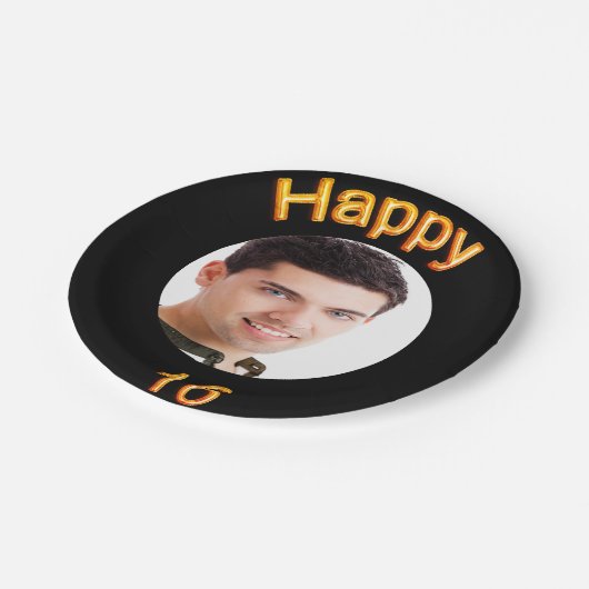 16e verjaardag zwarte gouden foto papieren bordje (Gekanteld)