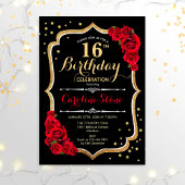 16e verjaardag - zwarte rode rozen kaart