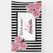 16e verjaardag zwarte witte strepen florals spandoek (Verticaal)