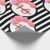 16e verjaardag zwarte witte strepen roze ballonnen cadeaupapier (Hoek)