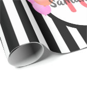 16e verjaardag zwarte witte strepen roze ballonnen cadeaupapier (Rol Hoek)