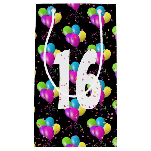 16e Verjaardagsballonnen en Confetti Kleine Gift B Klein Cadeauzakje (Voorkant)