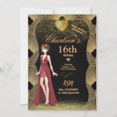 16e Verjaardagsfeest Art Deco Gatsby Girl Kaart (Voorkant)