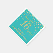 16e Verjaardagsfeest Blauwgroen en gouden diamante Servet (Hoek)