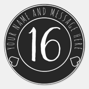 16e verjaardagsfeest Cool Black and White Ronde Sticker
