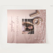 16e verjaardagsfeest foto roze goud glitters roze wandkleed (Voorkant (horizontaal))