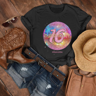 16e Verjaardagsfeest Goud Roze Glitters Disco Bal T-shirt