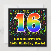 16e verjaardagsfeest: leuke muzieksymbolen, regenb kaart (Voorkant)
