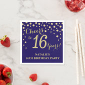 16e Verjaardagsfeest Navu Blauwe en Gouden Diamant Servet (Insitu)