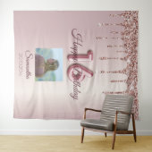 16e Verjaardagsfeest Roze Gouden Ballon Glitter Wandkleed (In Situ (horizontaal))