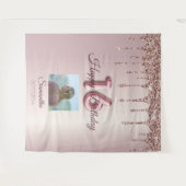 16e Verjaardagsfeest Roze Gouden Ballon Glitter Wandkleed (Voorkant (horizontaal))
