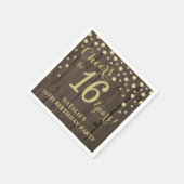 16e verjaardagsfeest rustiek hout en gouden diaman servet (Hoek)