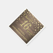 16e verjaardagsfeest rustiek hout en gouden diaman servet (Hoek)