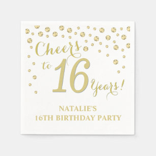 16e Verjaardagsfeest Witte en Gouden Diamant Servet