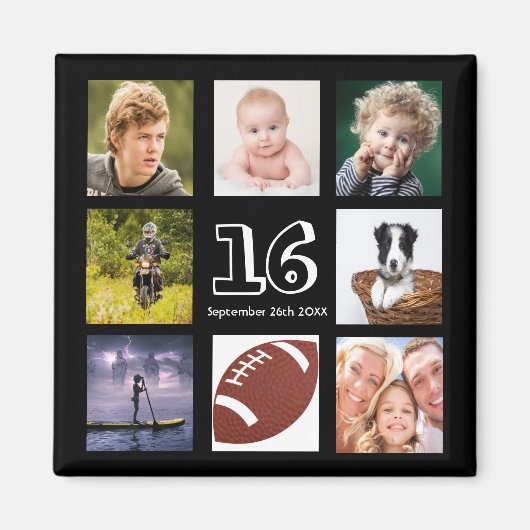 16e verjaardagsfeestje foto collage zwarte jongen magneet (Voorkant)