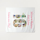 16e verjaardagsfeestje Fotocollage Roze achtergron Wandkleed (Voorkant (horizontaal))