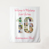 16e verjaardagsfeestje Fotocollage Roze achtergron Wandkleed (Voorkant)