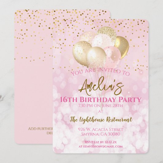 16e verjaardagsfeestje Glamoureus roze Kaart (Voorkant / Achterkant)