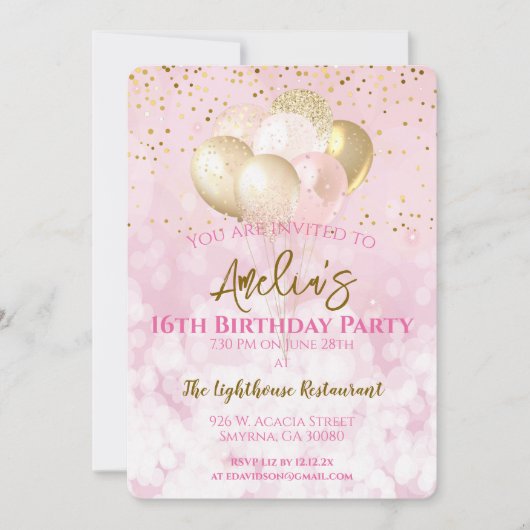 16e verjaardagsfeestje Glamoureus roze Kaart (Voorkant)