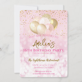 16e verjaardagsfeestje Glamoureus roze Kaart