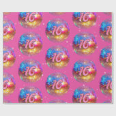 16e verjaardagsfeestje Gouden Roze Glitter Disco B Cadeaupapier (Vlak)