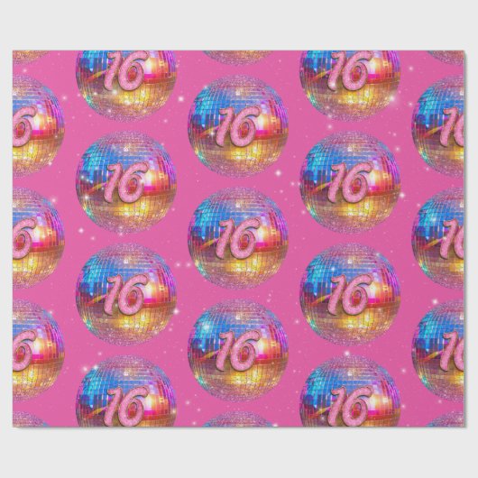 16e verjaardagsfeestje Gouden Roze Glitter Disco B Cadeaupapier (Vlak)