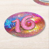 16e verjaardagsfeestje Gouden Roze Glitter Disco B Ronde Kartonnen Onderzetter (Gebogen)