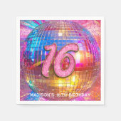 16e verjaardagsfeestje Gouden Roze Glitter Disco B Servet (Voorkant)