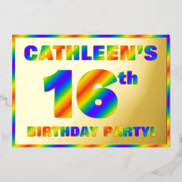 16e verjaardagsfeestje — Leuk, regenboogspectrum “ Folie Uitnodiging
