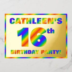 16e verjaardagsfeestje — Leuk, regenboogspectrum “ Folie Uitnodiging