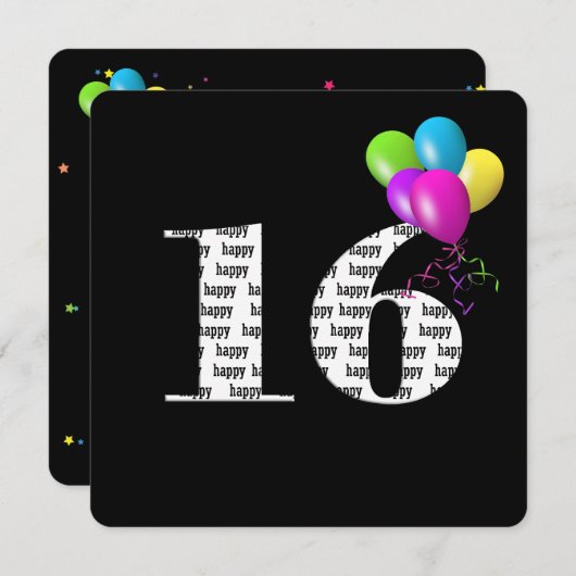 16e verjaardagsfeestje met ballonbos kaart (Voorkant / Achterkant)