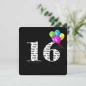 16e verjaardagsfeestje met ballonbos kaart (Staand voorkant)