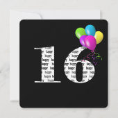 16e verjaardagsfeestje met ballonbos kaart (Voorkant)
