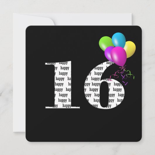 16e verjaardagsfeestje met ballonbos kaart (Voorkant)