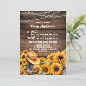 16e verjaardagsfeestje rustieke houten zonnebloem kaart (Staand voorkant)